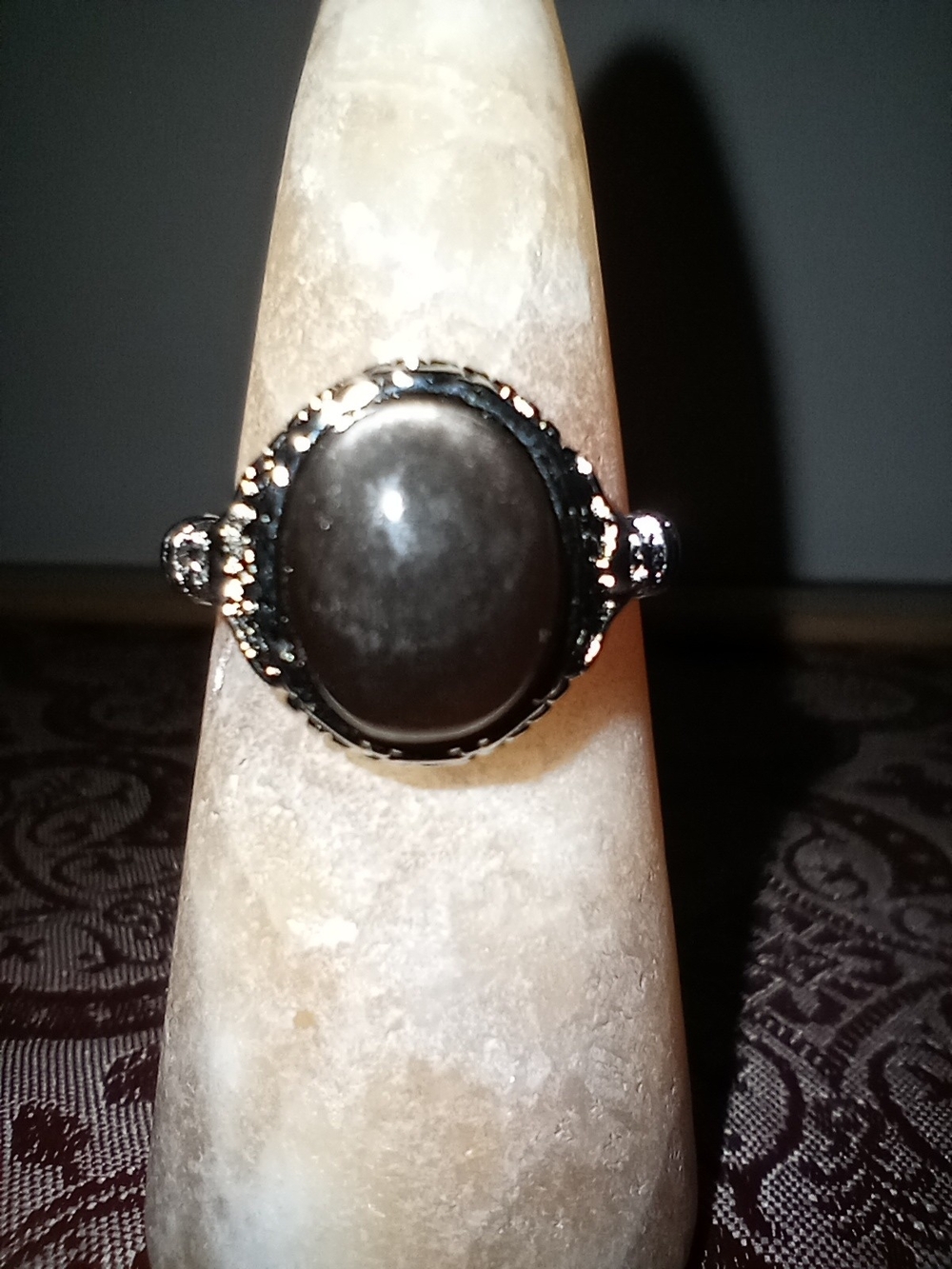 Silver Obsidian Stainless Steel Adjustable Ring